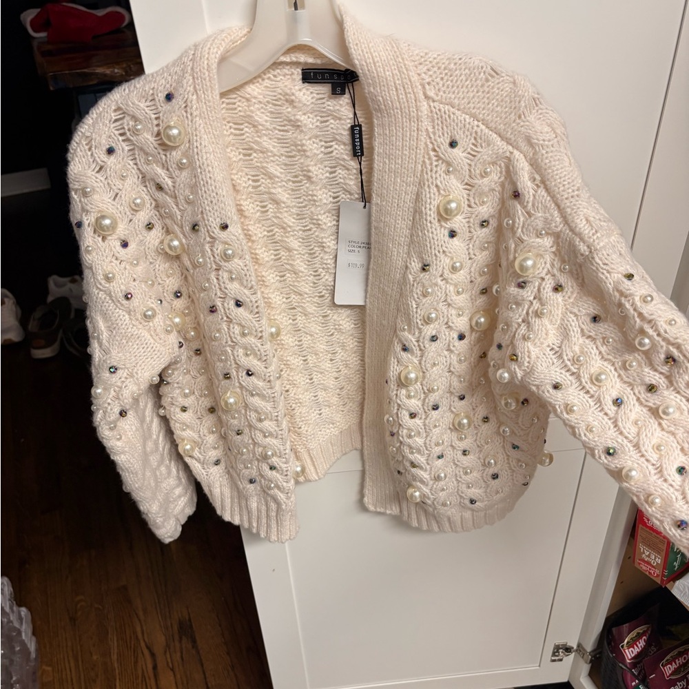 Elegant Cream Sweater with Pearl Accents